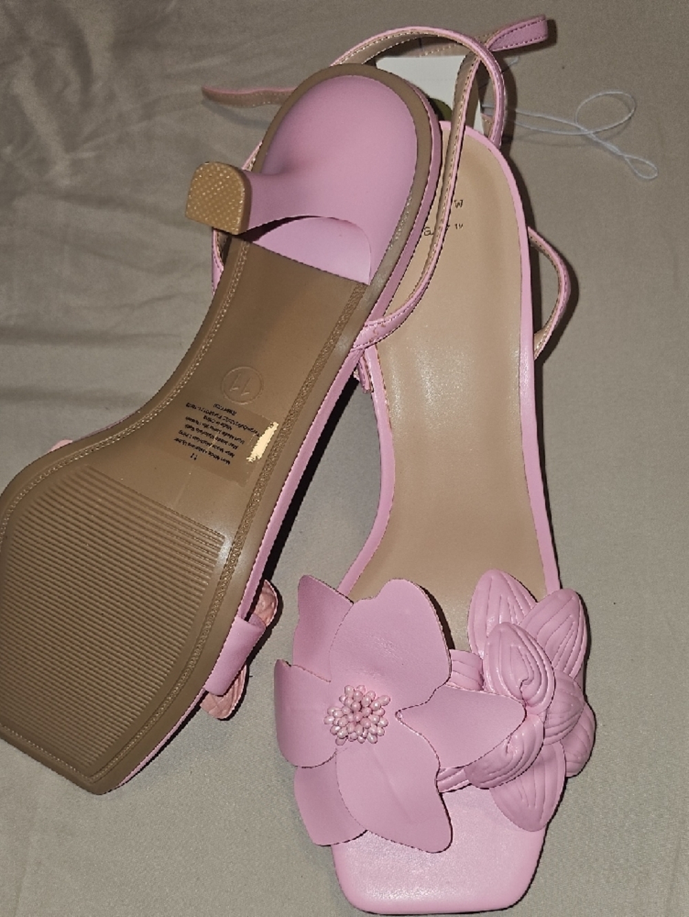 a new day Pink Floral Applique Slingback Heels Size 11 - Picture 2 of 5